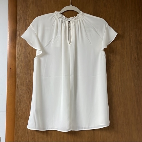 Express size large Ivory color lightweight flutter sleeve silk high-neck blouse - Picture 3 of 5